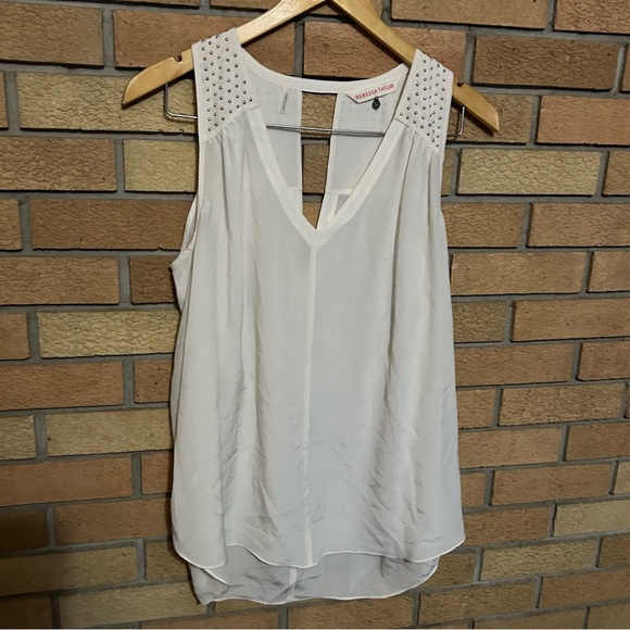 Rebecca Taylor Gold Studded Sleeveless Tank Top Blouse Sheer White Size 10 - Picture 1 of 5